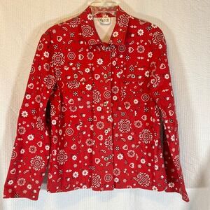 Maren Western Bandana Print‎ Button Down Jacket Jean Style Red Large